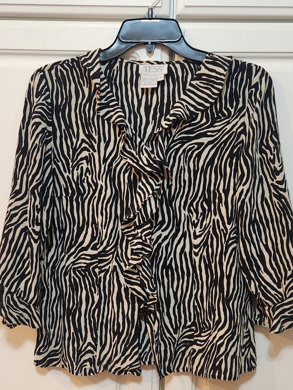 Tess Black and Cream Zebra Ruffle Blouse